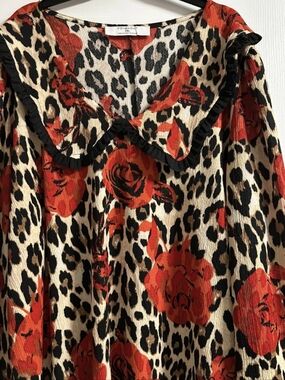 Primark Leopard & Red Floral Ruffle Collar Dress